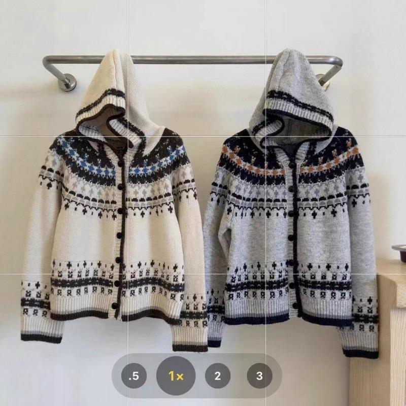 Fair Island retro style contrasting color jacquard hooded knitted cardigan women's autumn and winter new soft waxy sweater jacket