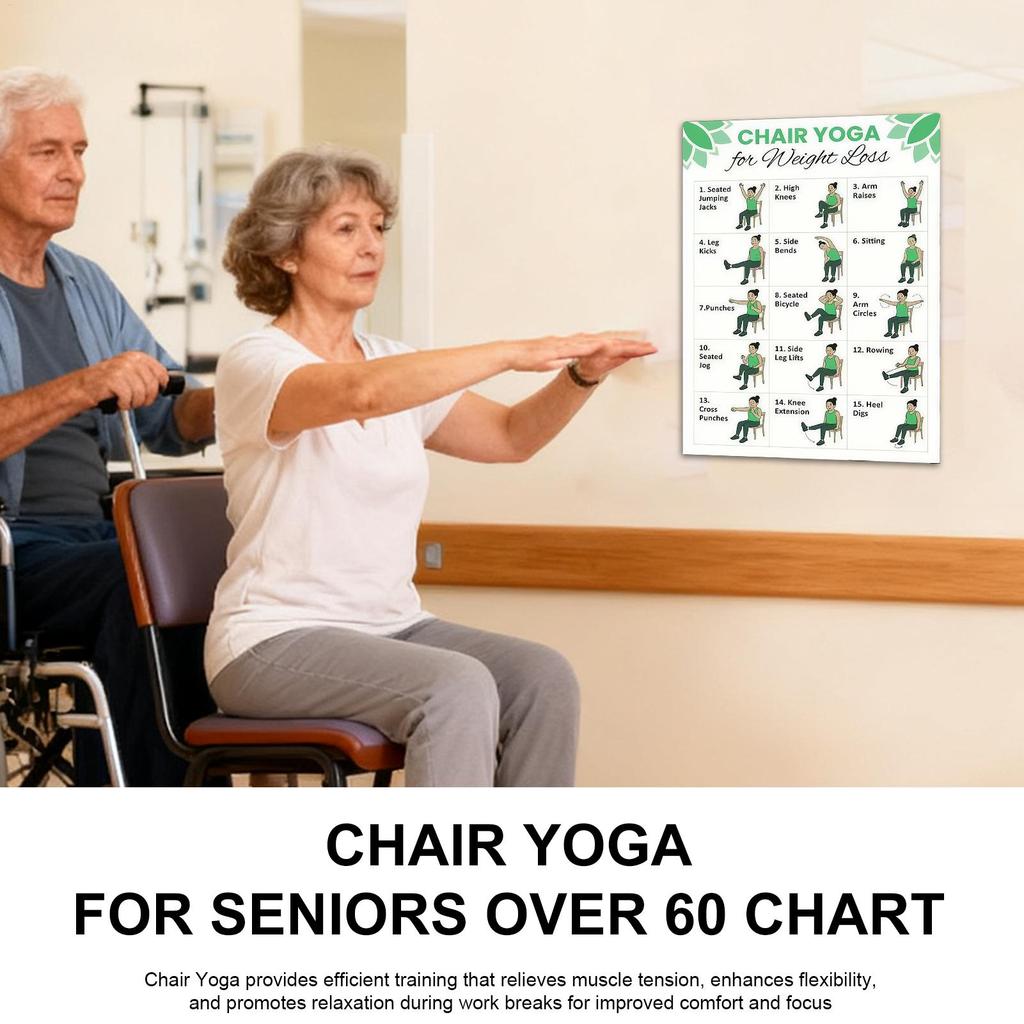 2 PCS Yoga Poster Home Exercise Gym Yoga 30 Day Chair Weight Loss Yoga Exercise Plan  Chart Pose Health Poster