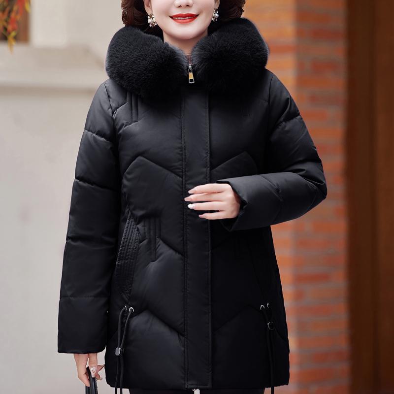 

Женские короткие парки среднего возраста, зимнее пальто с капюшоном, толстое, теплое, элегантное, с воротником из искусственного меха, свободные куртки для дам M чёрный
