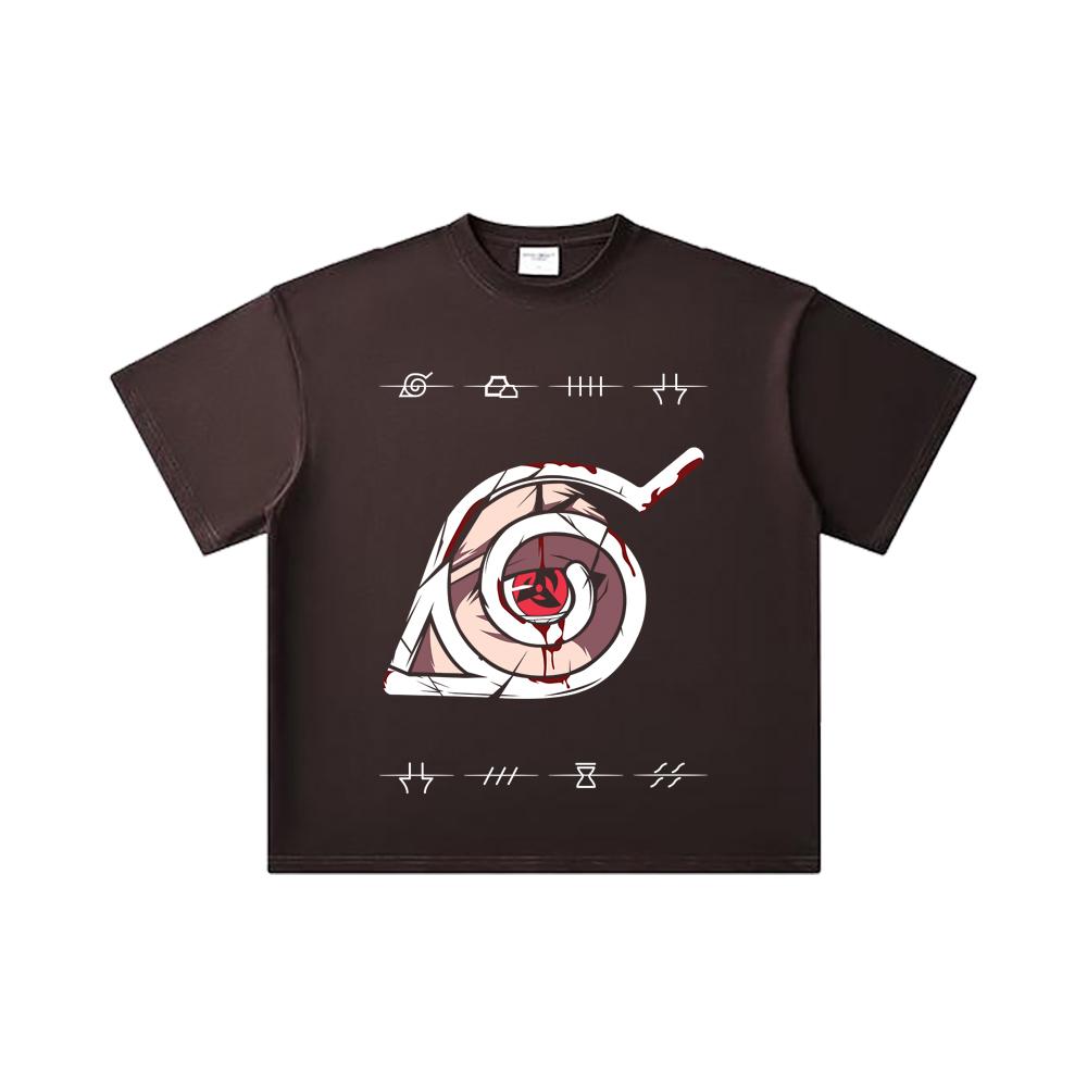 260 GSM Double Yarn 32 Count 100% Cotton Naruto V19 Sharingan Print Unisex Heavy Cotton T Shirt