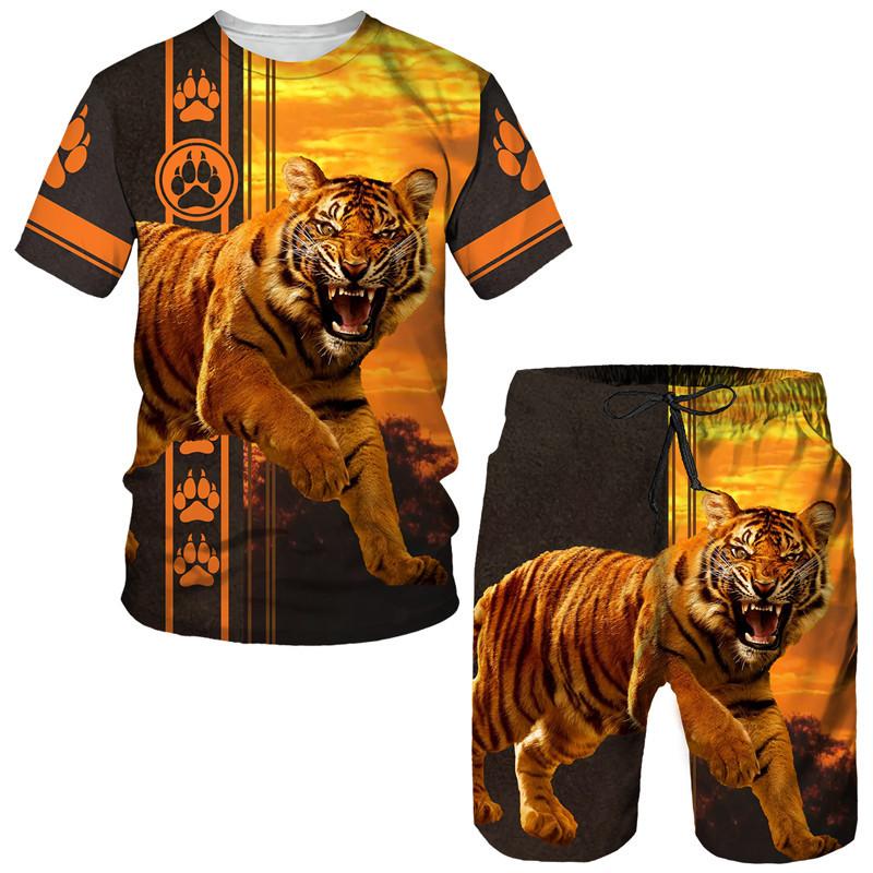 Sommer Männer der Trainingsanzug Tiger 3D Drucken Tier T-shirt Shorts Sets 2 Stück Streetwear Übergroßen Sportswear Anzüge Neue Mann Kleidung
