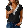 Women's V-Neck Lace Trim Pullover T-Shirt, Short Sleeve Casual Blouse for Daily Wear