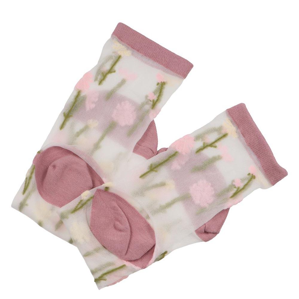 Crystal Silk Socks Girls Embroidery Women's Socks Middle Tube Socks Floral Hosiery Flower Socks