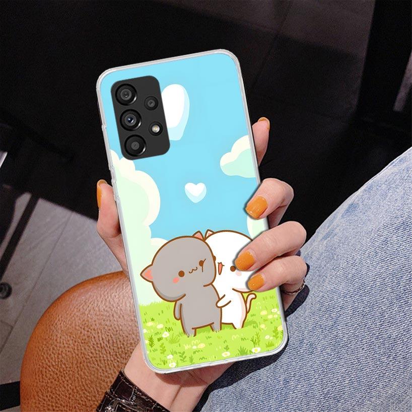 Cute Peach Goma Cat Phnoe Case for Samsung Galaxy A17 A37 A57 A16 A26 A36 A56 A15 A14 A13 A55 A54 A53 A35 A34 A33 A25 A24 A23 A5