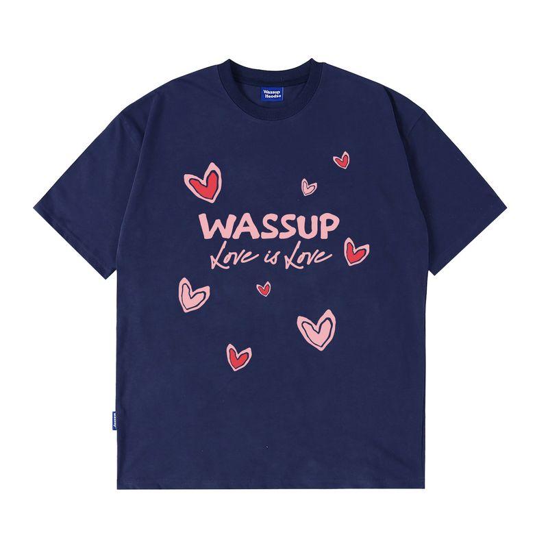 Wassup Heods Trendy Brand Heart-Themed Couple Short-Sleeve T-Shirt Summer Loose Pure Cotton National Trend Unisex T-Shirt Summer