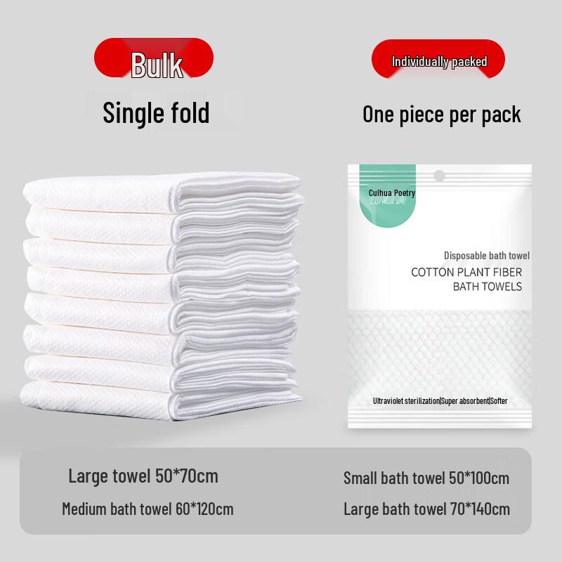 Beiyipin Disposable Sugarcane Pulp Travel Bath Towels, 100-count