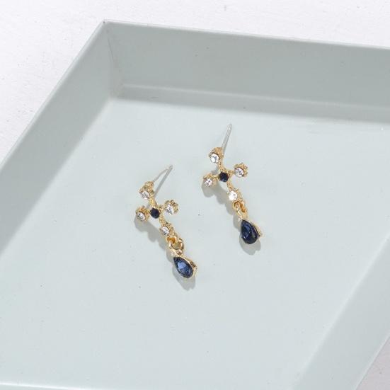 Women Faux Sapphire Rhinestone Alloy Cross Ear Stud Earrings Jewelry Gift