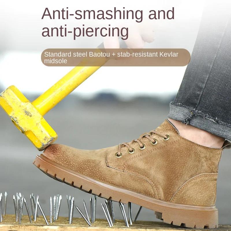 Anti-puncture Suede Leather High Tops Boots Anti Smash Comfortable Shoes for Work Safety Sneakers for Men Light Man Safety Shoes