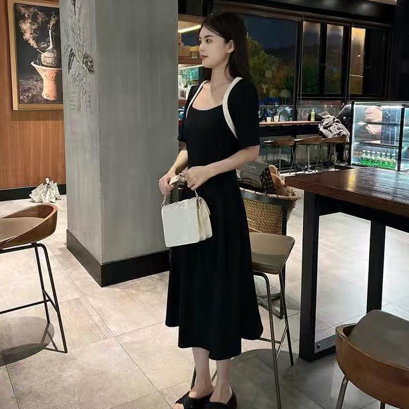 Women's High-End French Design Slimming Long Dress with Square Neck