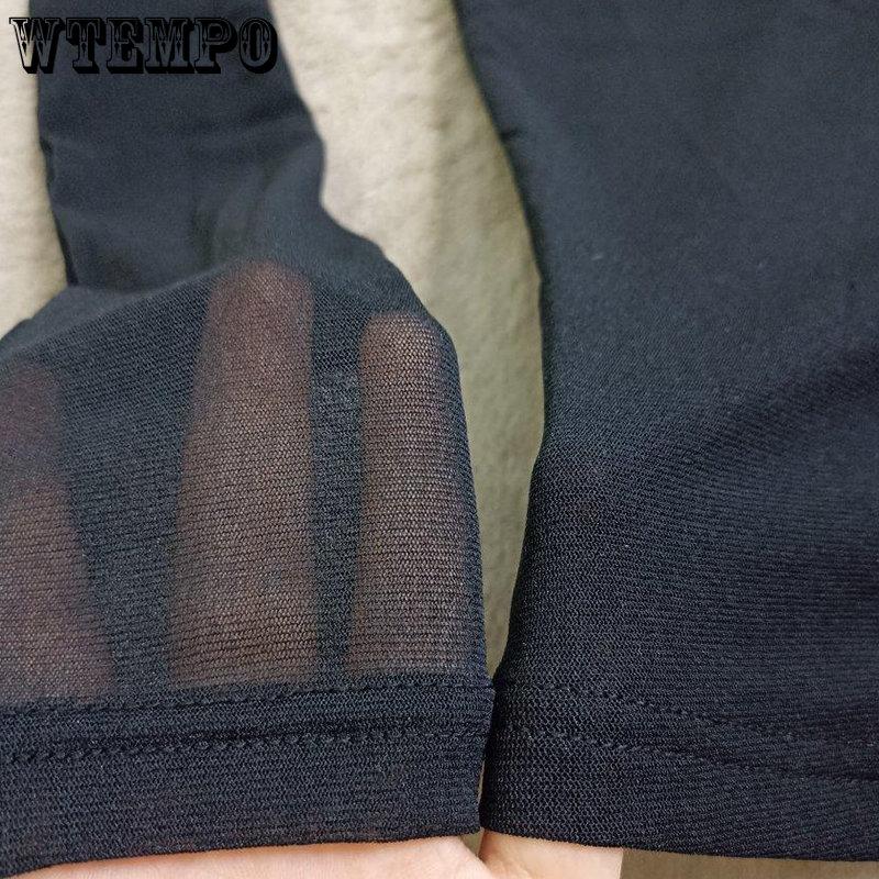 WTEMPO Korean High Neck Stretchy Mesh Bottoming Shirts Women's Spring and Autumn Simple Solid Long Sleeve Slim T-Shirts