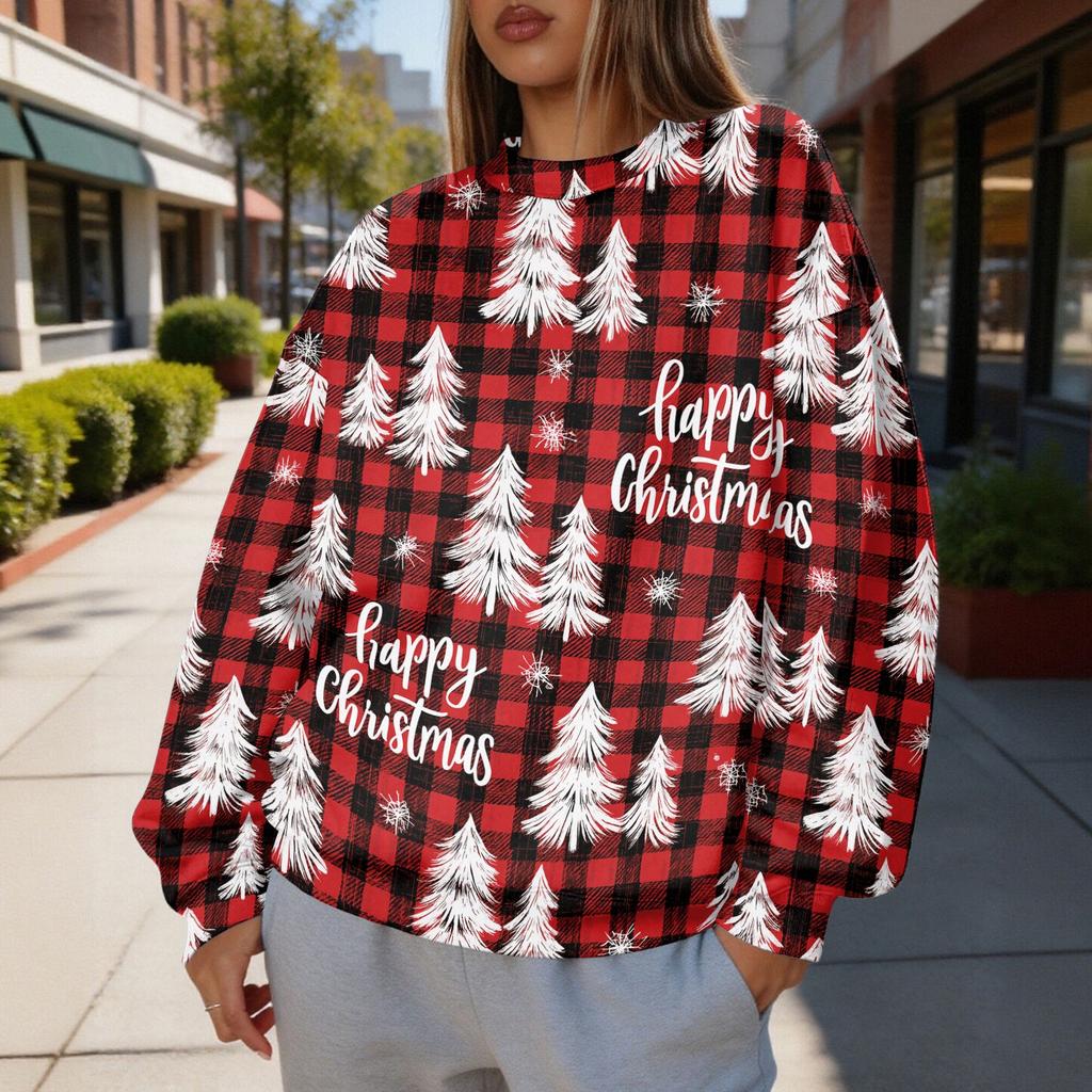 Women's Trendy Christmas Graphic Crewneck Sweatshirt Lightweight Casual Pullover Top for Holiday