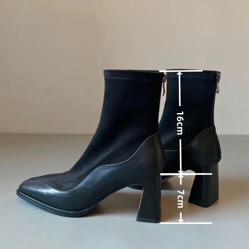 Fashion Elegant Square Toe Solid Pu Black Chelsea Boots Women 2025 Autumn French Retro High Heel Ankle Boots Retro Brown Suede Booties