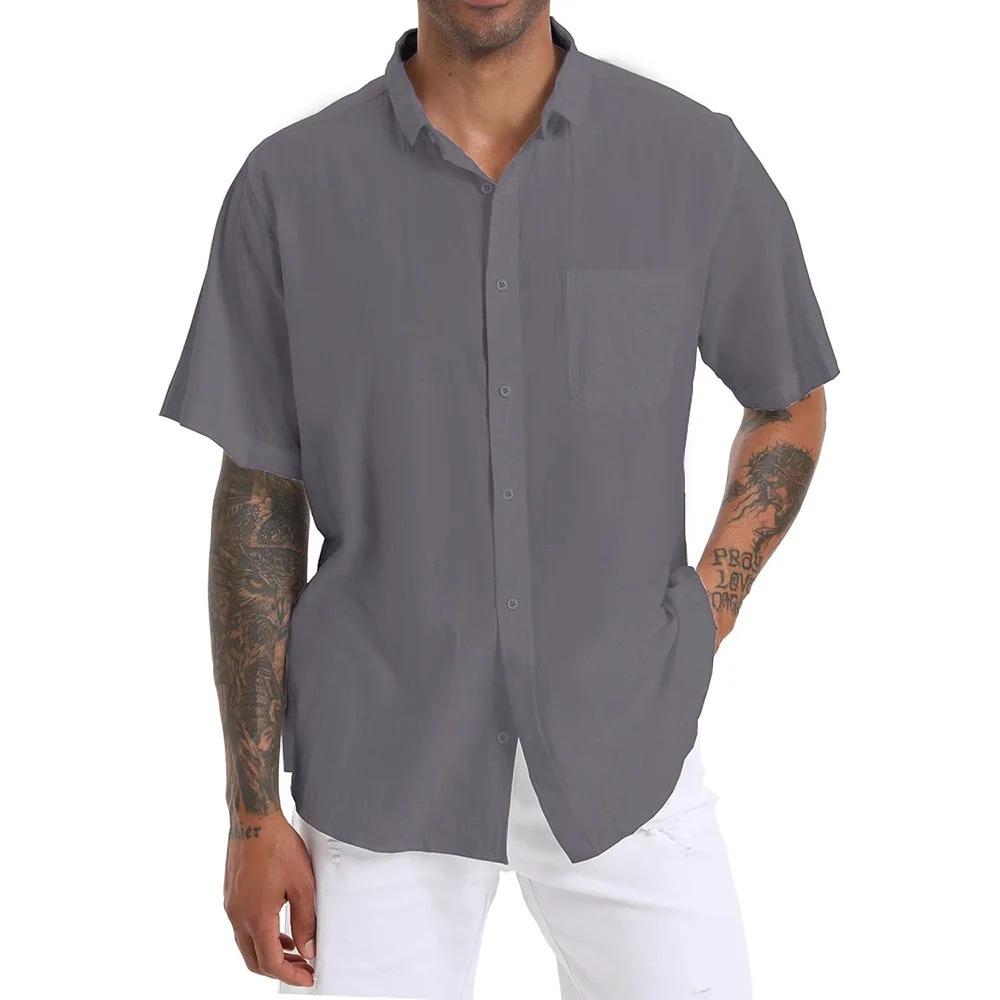 Lässiges Kurzarmhemd für Herren, einfarbig, mit Reverskragen, leicht, atmungsaktiv, stilvolles Hemd, Herren-Knopfleiste, Alltagskleidung