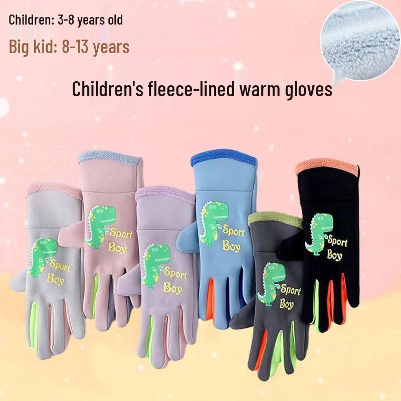 New Autumn & Winter Waterproof Children's Dinosaur Glow Gloves - Plush, Warm, Outdoor Snow Play
