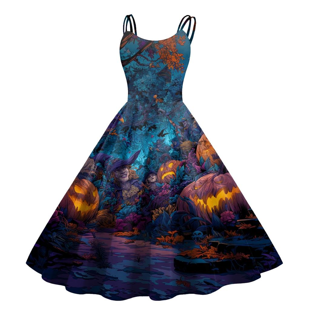 Kvinners Halloween-trykk Sexy Off-The-Shoulder Punk Vintage Kjole