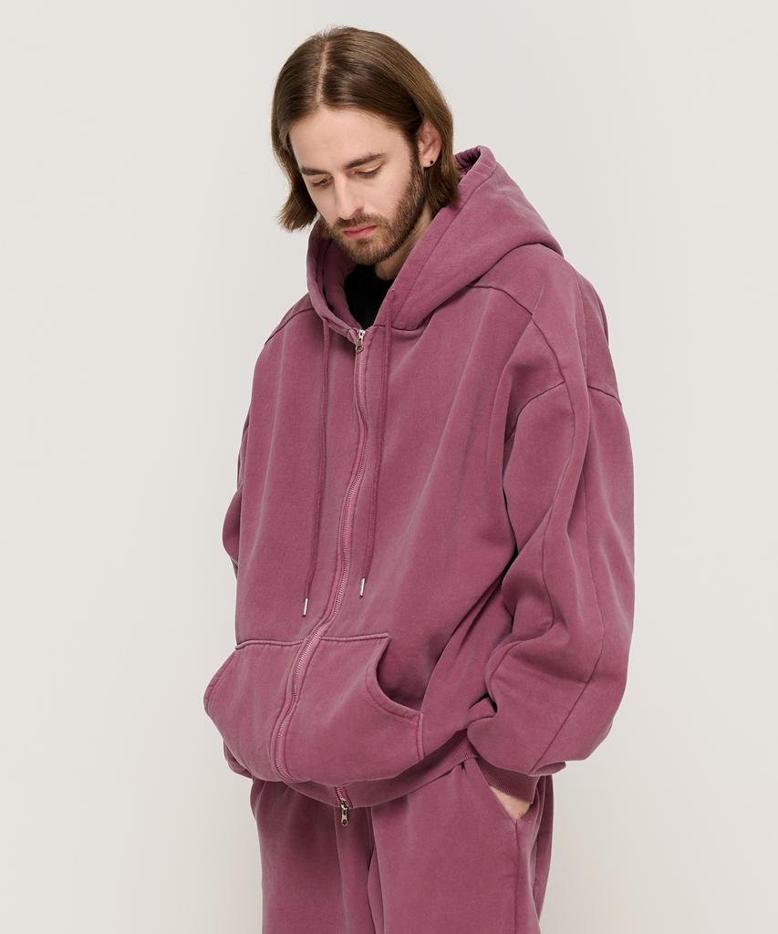 Cargobros Pigment Dyed Zip-Up Hoodie (Burgundy)