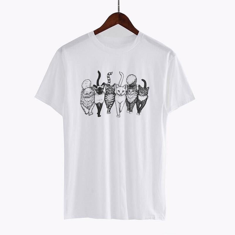 

Cat Gang Drawing Women TShirt Female Summer Casual Cotton Graphic Tee Vintage Fashion Cute Aesthetic Funny S