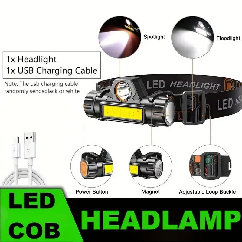 Powerful LED Headlamp, Long Battery Life Magnetic Fishing Light, Rechargeable Waterproof Headlight for Camping Hiking Cycling