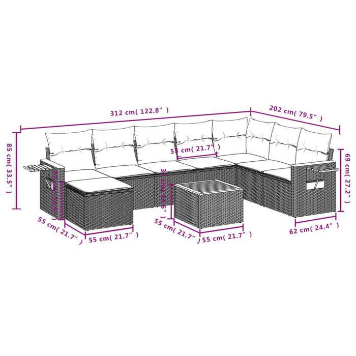 VidaXL Salon de Jardin avec Coussins 9 pcs, Canapés de Terrasse, Ensemble de Meubles de Patio, Mobilier d'Extérieur, Noir 3227092