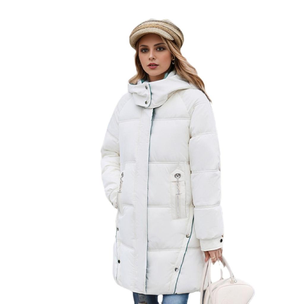 YJKDYK 2024 Winter Damenjacke Damen Kontrast Kapuzen Lange Parkas Mäntel Damen Verdicken Warme Baumwolljacke Für Damen Mäntel