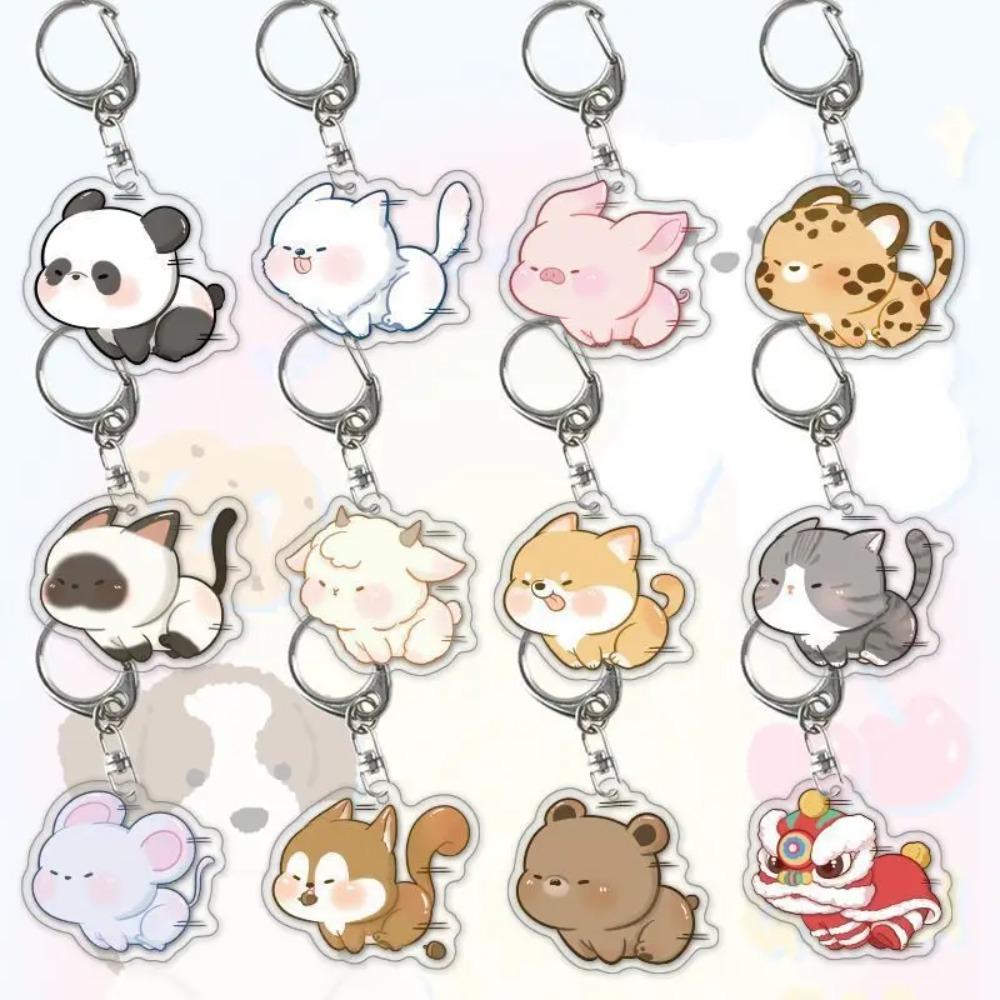 Running Animal Cat Dogs Pets Acrylic Funny Toy Animal Key Ring for Women Men DIY Car Handbag Phone Case Pendant Accessories Gift