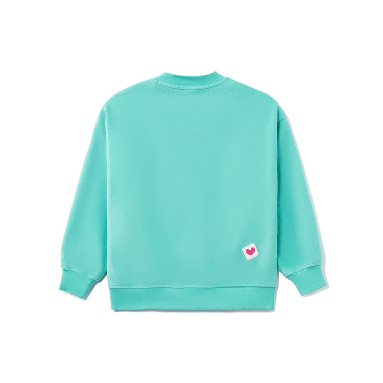 Li Ning X Disney Toy Story Strawberry Bear Series Cartoon Print Fleece Loose Pullover Sweatshirt Winter Women Sweatshirt Water-Pool-Blue AWDR758-2