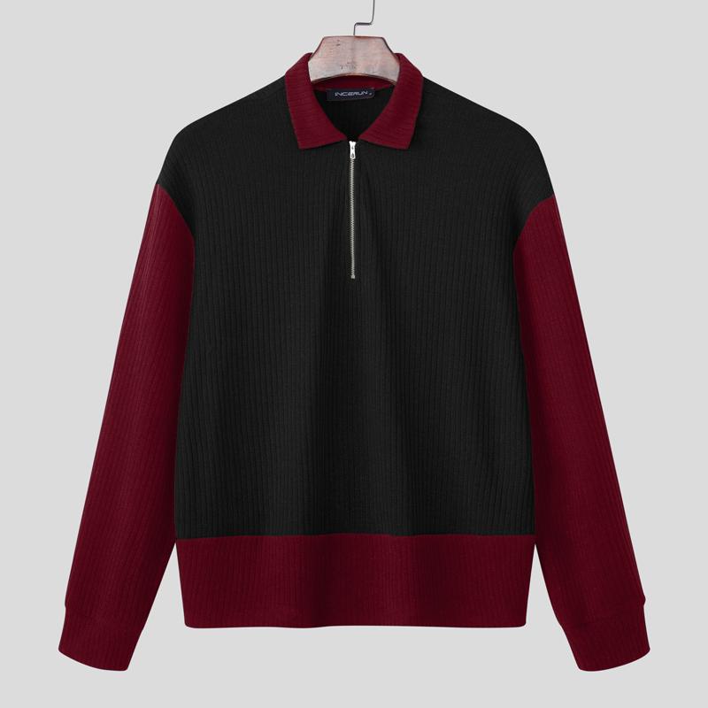 

INCERUN Мужские пуловеры с лацканами, длинными рукавами, стежковым узором и рубчатой вязкой S чёрный