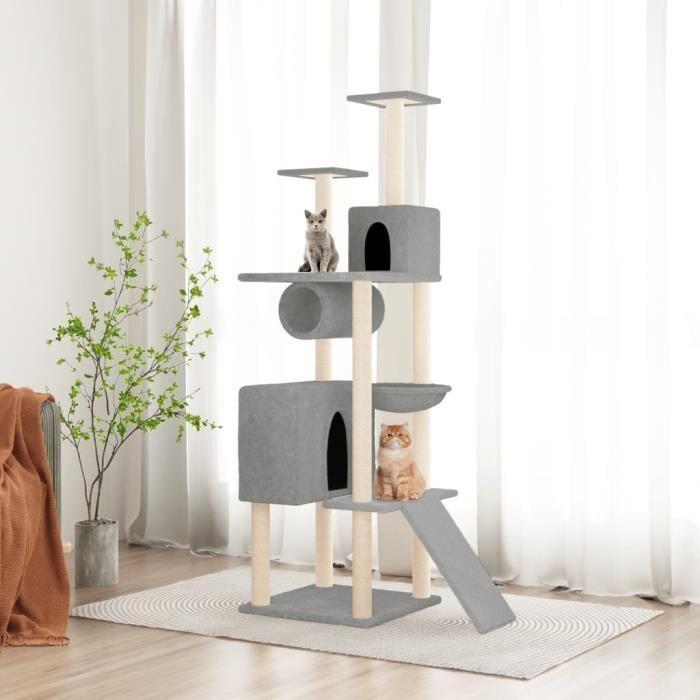 171700 vidaXL Cat Tree with Sisal Scratching Posts Light Grey 168 Cm