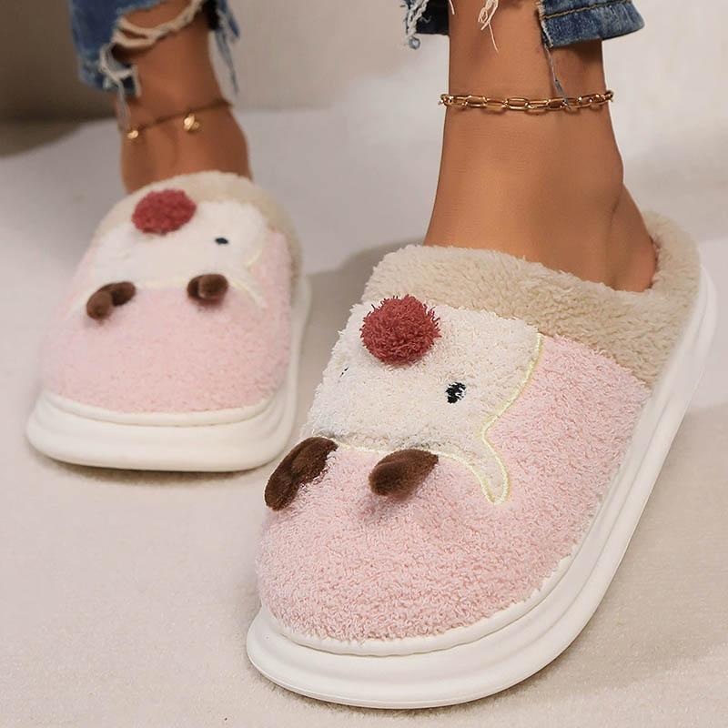 Fashion Cute Cartoon Animal Plush Slippers Women Indoor Non Slip Pvc Platform Flurry Slippers Woman Light Bedroom Cotton Slides Female
