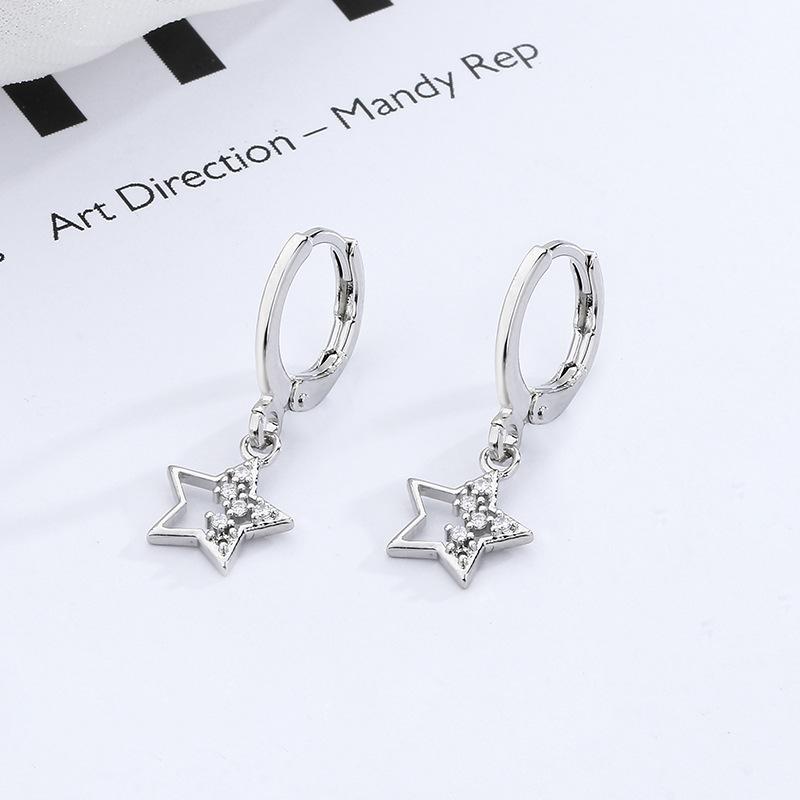 Dongdaemun Star Shining Star Ear Buckle Women'S Fashion Hollow Star Diamond Earrings Cross-Border Foreign Trade