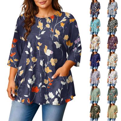 Blusa Stampata a Maniche Corte Moda Donna Taglie Forti per Lavoro Elegante e Uso Casual