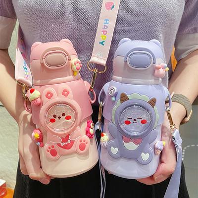 520 ml süße Thermosflasche für Kinder mit Strohhalm, tragbarer Edelstahl, große Kapazität, Wasserbecher für Jungen und Mädchen, auslaufsicherer Wasserkocher