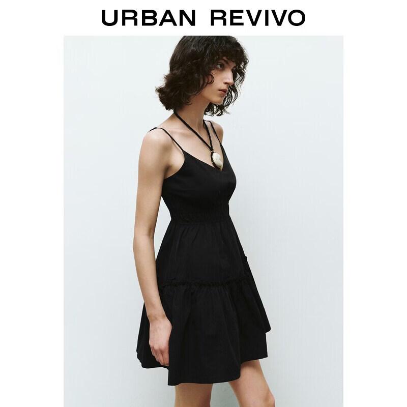 UR2026 Women s Pleated Ruffle Hem Summer Dress XS