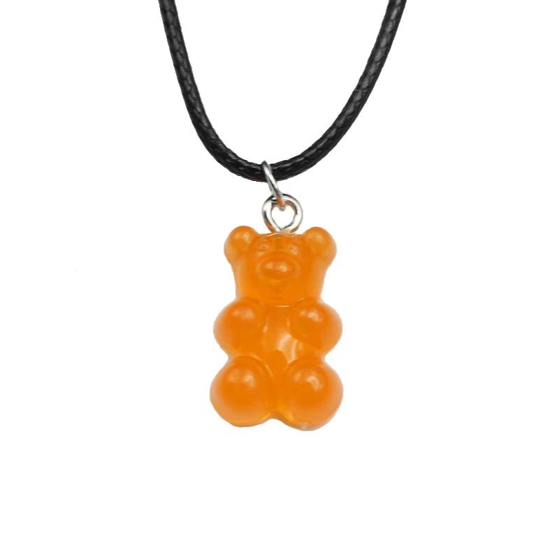 Handmade 11 Colors Candy Cartoon Bear Chokers Chain Necklaces Cute Jelly Pendant For Women&Girl Daily Jewelry Party Gifts