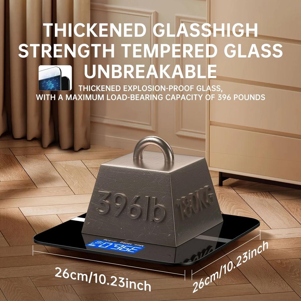 Multi-Purpose LED Body Weight Scale Up to 396 Pounds/180 Kilograms, Tempered Glass Bathroom Scale for Home-Portable