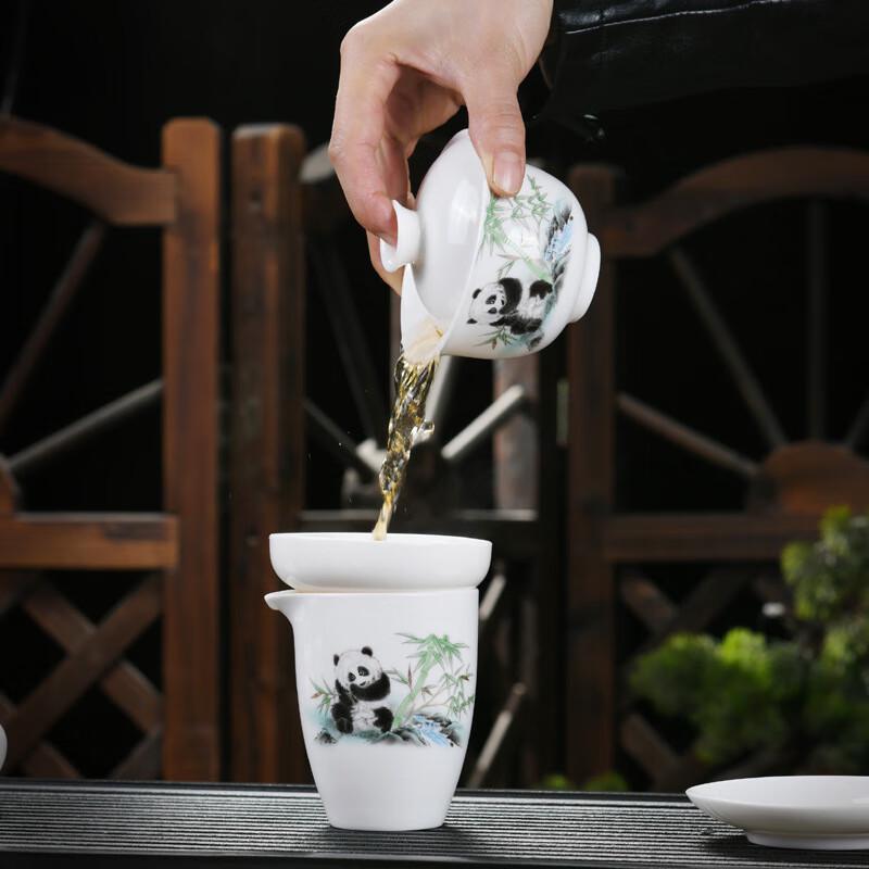 Dehua Yangzhi Jade Porcelain Panda Tea Set