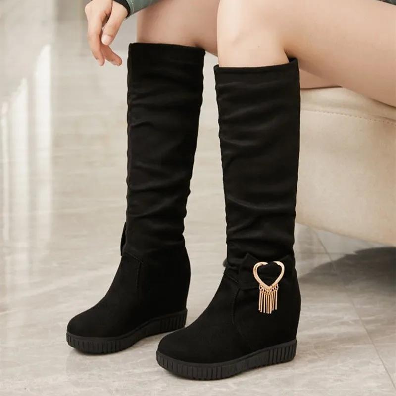 Fashion botas femininas women fashion sweet black patent leahter wedge heel boots lady casual spring & autumn comfort white boots ea406