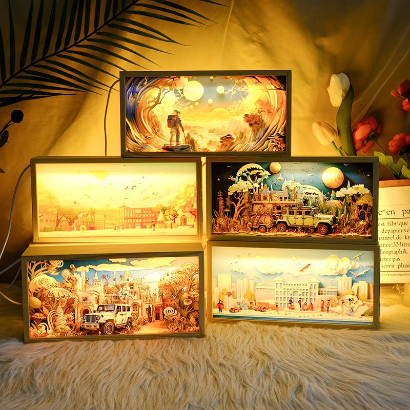 26cm/10.24in Cartoon Lamp Box Led Light Wooden Frame Anime Peripherals Acrylic Night Table Top Bedside Decoration Birthday Gifts