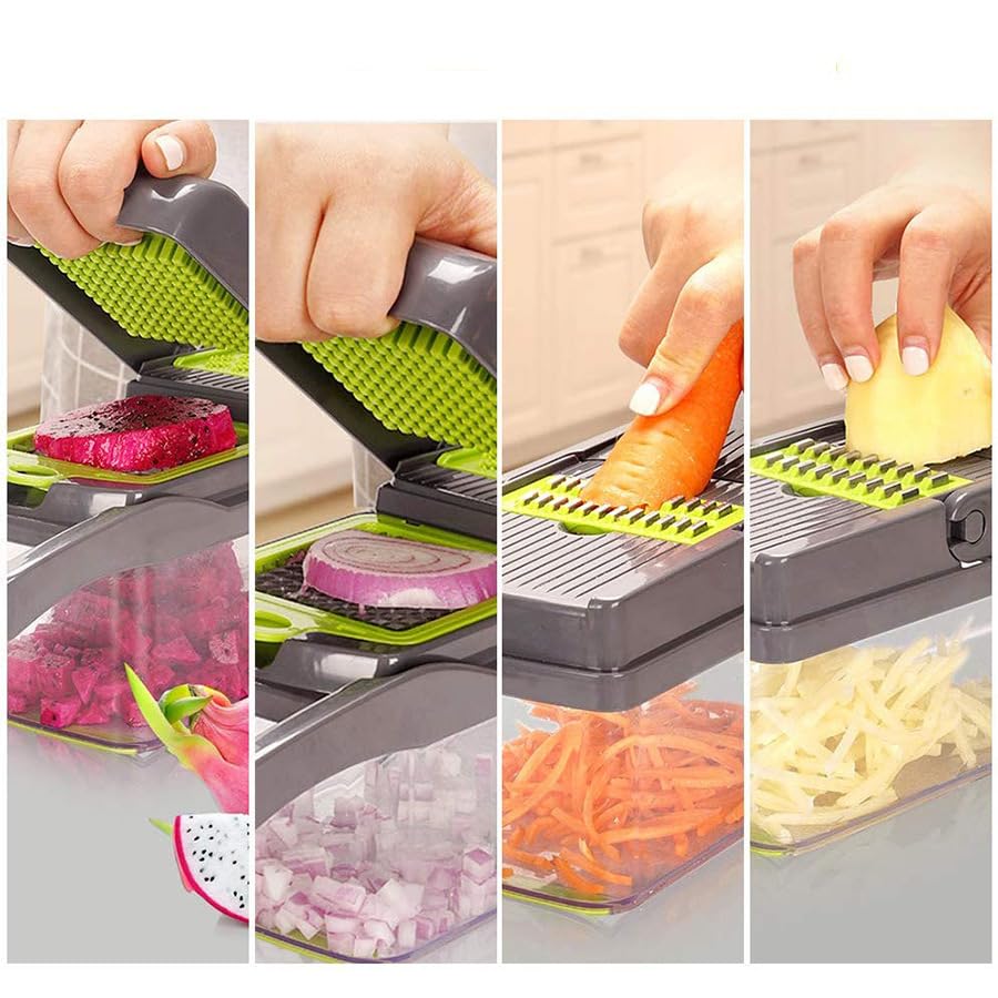 ATS-SHOP Onion Chopper, Vegetable Cutter, Multi-Function Mandoline Slicer, Dicer with Draining Basket and Container