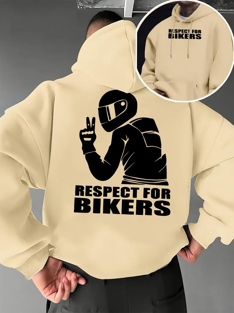 Felpa con Cappuccio Hip Hop Sportiva da Uomo con Grafica Biker Respect Motorcycle Rider, Felpa Casual Stampata su Entrambi i Lati Cultura Biker