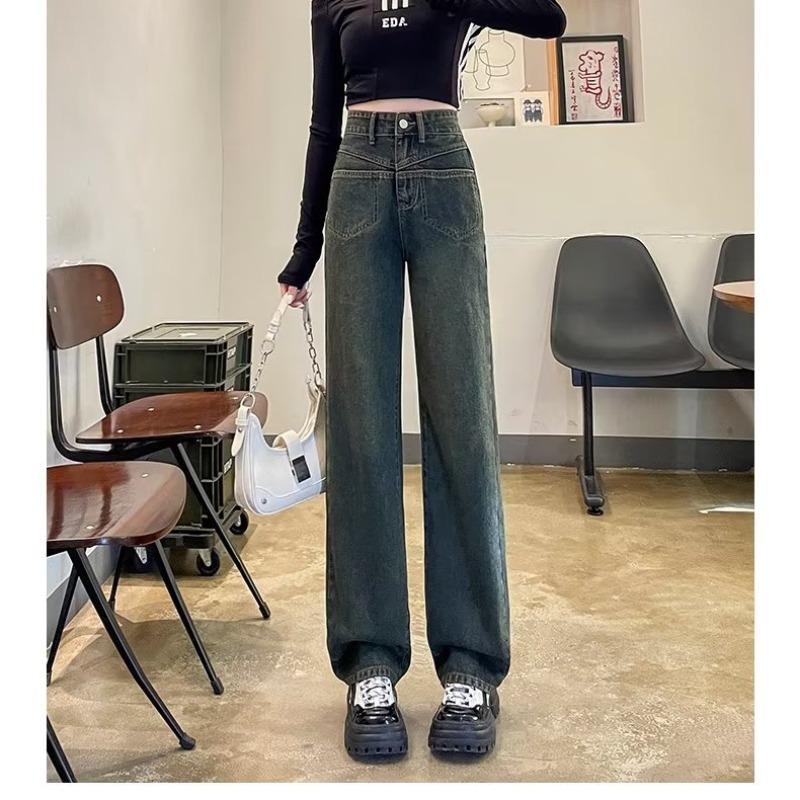 

Women s American Retro Wide-Leg Jeans, High Waist, Straight Loose Fit, Floor-Length, Spring/Autumn 2023 Design 2XL