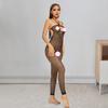 Women Jumpsuit Halter Neck Hollow Out Fishnet Backless Sleeveless Slim Fit Nightwear Open Crotch See-through Seductive Bodysuit for Bedroom Honeymoon