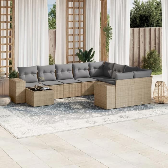VidaXL Garden Lounge Set with Cushions 10 Pcs, Patio Sofas, Patio Furniture Set, Outdoor Furniture, Beige 3223058