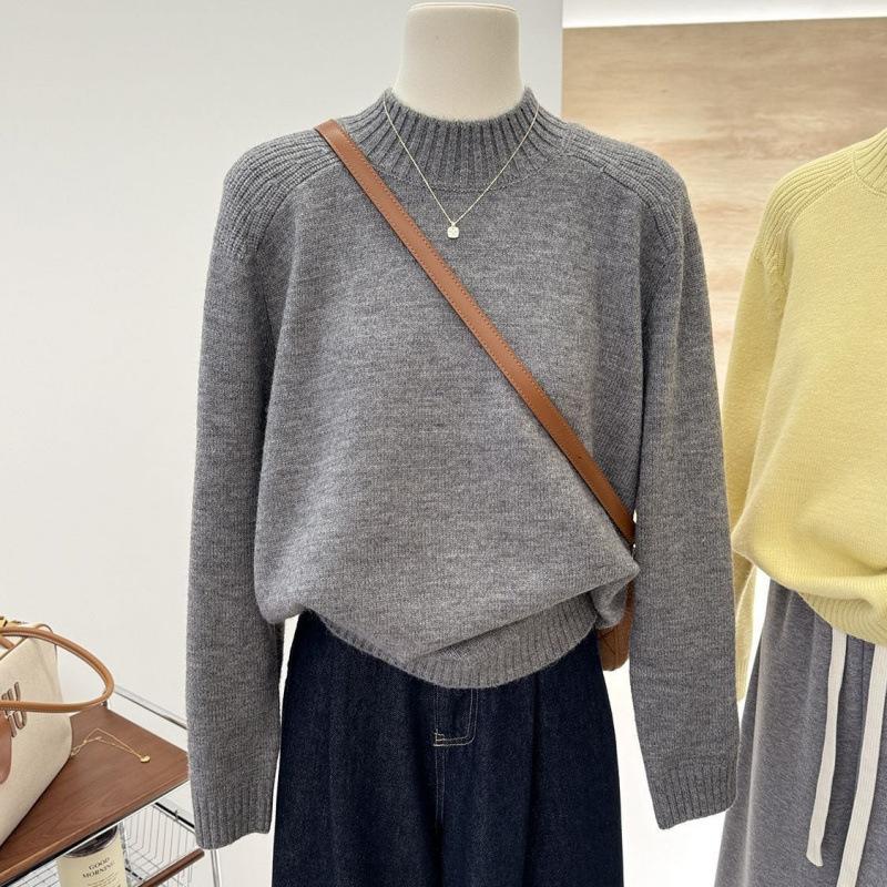 

Good-looking yellow semi-turtleneck knitted sweater for women s autumn and winter soft waxy sweater top One size fits all сірий колір