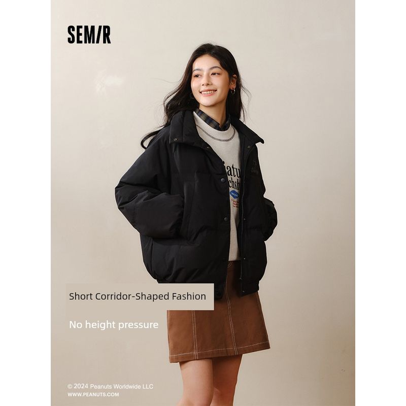 

Senma Snoopy IP Joint Name down Jacket Women s Winter New Arrival 2024 Stand Collar Three-Proof Outwear Preppy Style Bread Coat Milk White 10501(White Duck Down) 160/84A/M