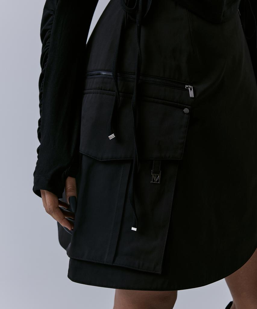 Teulimingbeodeu Cargo Layered Mini Skirt [ Black ]