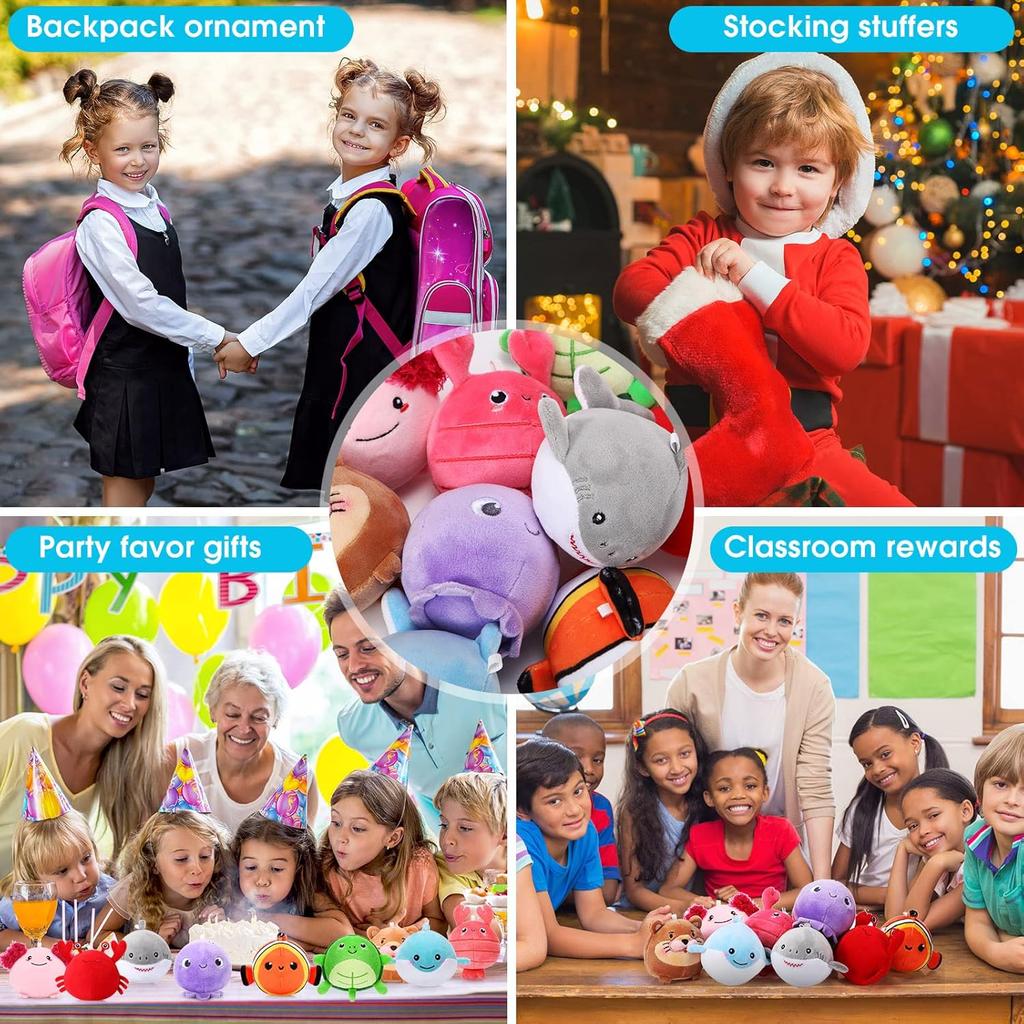 9 Pcs Mini Sealife Stuffed Animals 3.15 Inch Stuffed Shark Turtle Ocean Animal Plushies for Birthday Ocean Party Decors Gift Bag Fillers Valentines