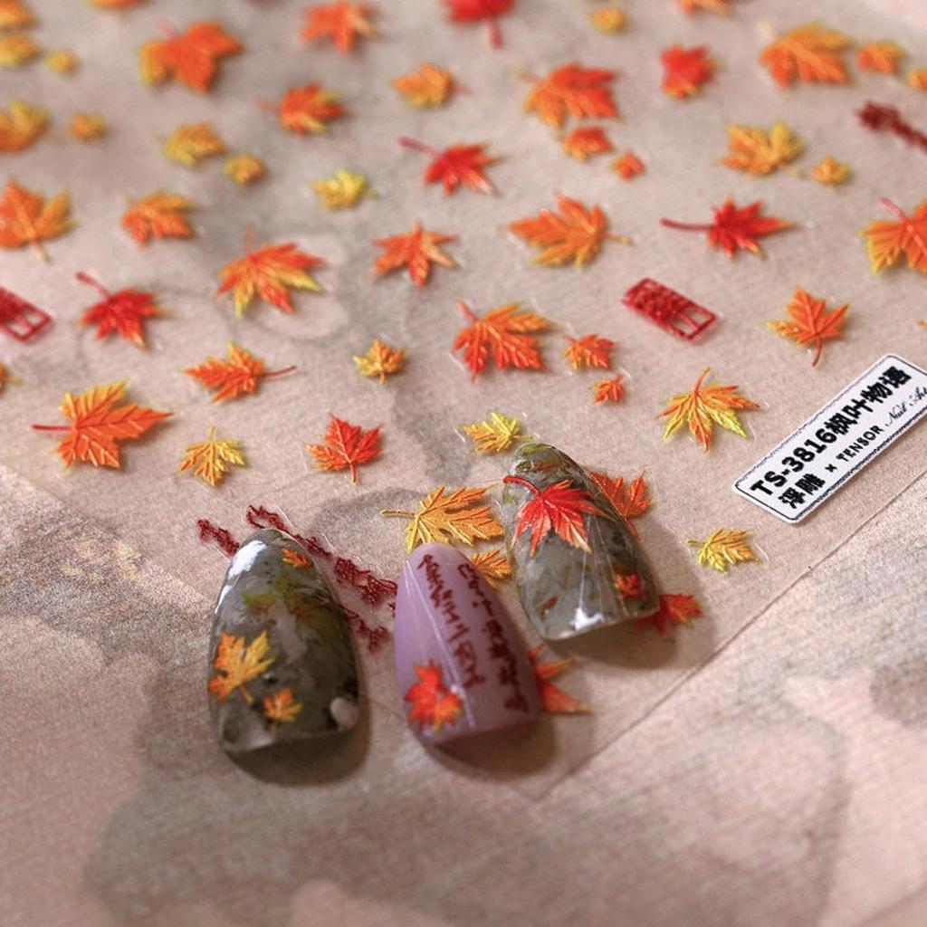 5D-Nagelaufkleber mit geprägten Herbst-Ahornblättern für Nagelkunst, Erntedankfest-Nagelkunstaufkleber, Herbst-Nagelaufkleber, selbstklebende Nagelkunstaufkleber für Frauen