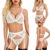 Lace Lingerie Set for Women Sheer Bra with Adjustable Straps Garter Belt and Matching Panties Three Piece Underwear Set