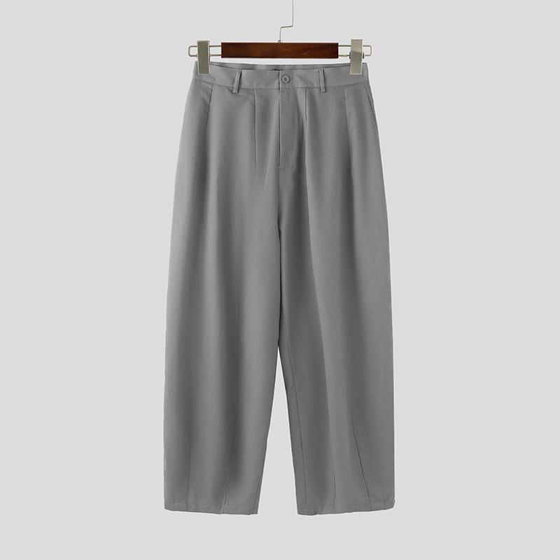 INCERUN Men Casual High Waist Zip-up Casual Baggy Long Pants Trousers S